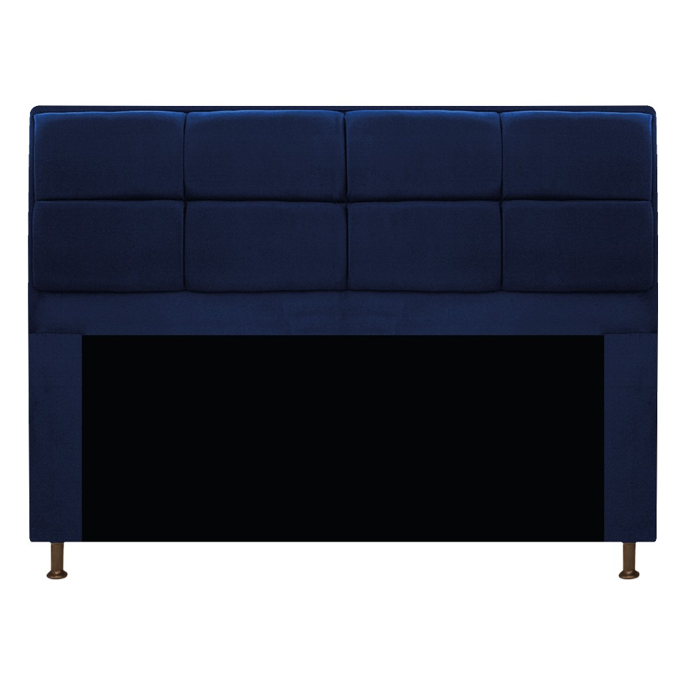 Kit Cabeceira e Calçadeira Munique 140 cm Casal Suede Azul Marinho - Amarena Móveis