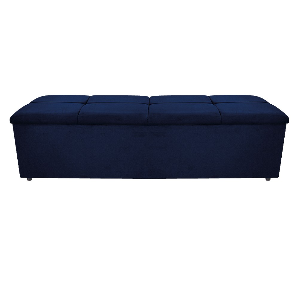 Kit Cabeceira e Calçadeira Munique 140 cm Casal Suede Azul Marinho - Amarena Móveis