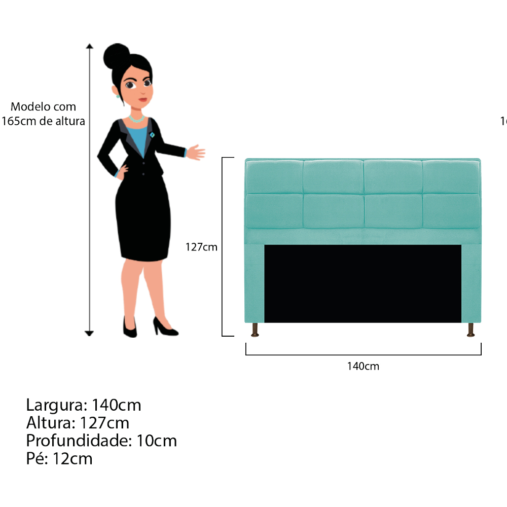 Kit Cabeceira e Calçadeira Munique 140 cm Casal Suede Azul Tiffany - Amarena Móveis