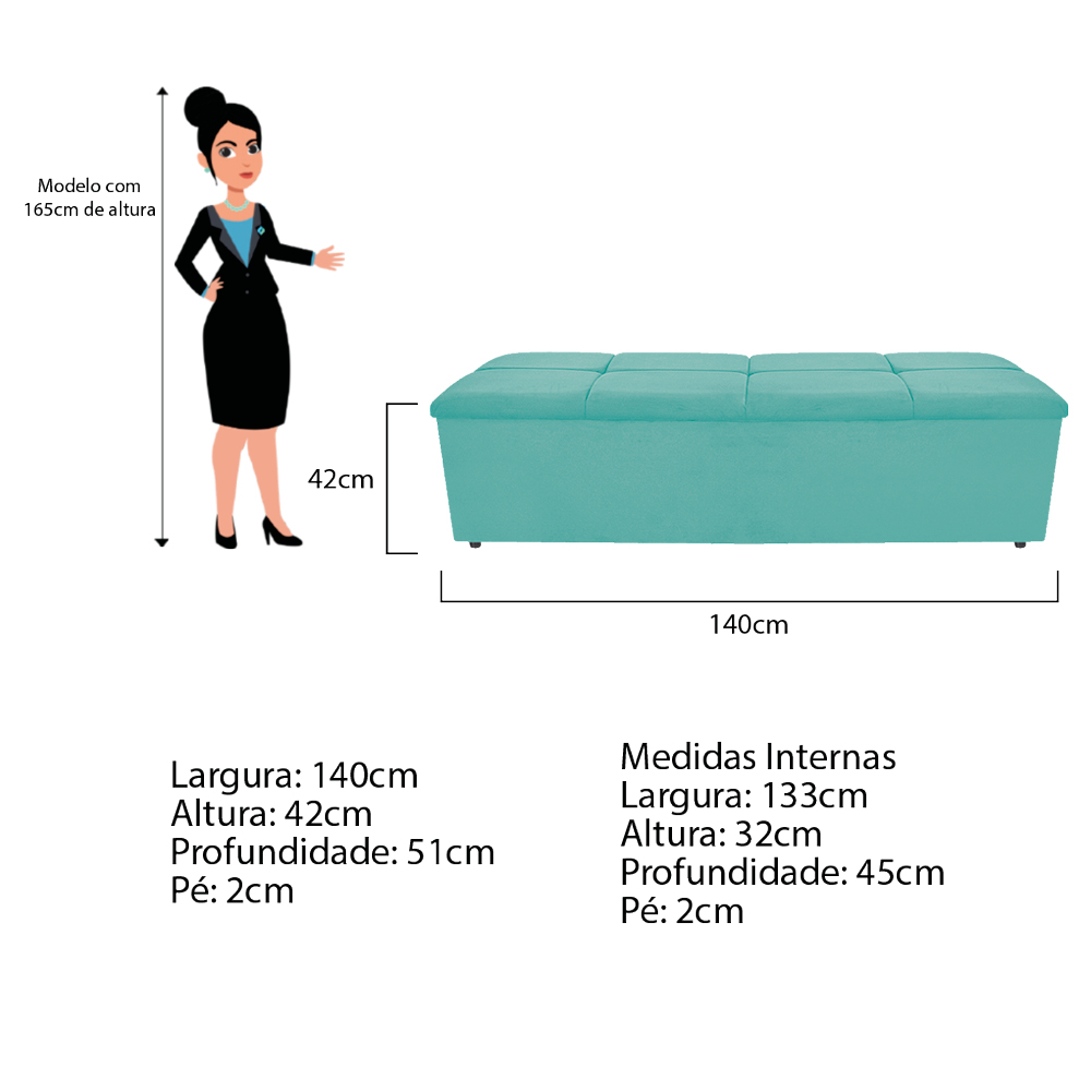 Kit Cabeceira e Calçadeira Munique 140 cm Casal Suede Azul Tiffany - Amarena Móveis