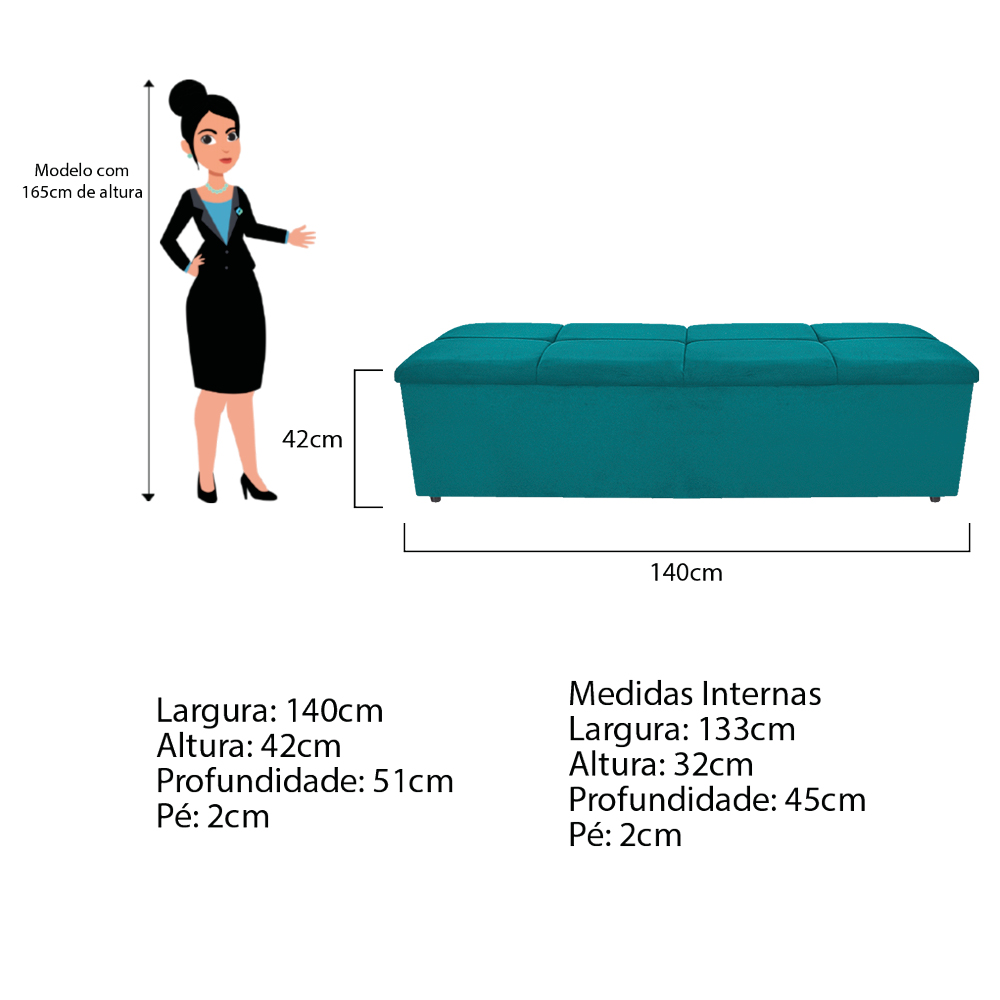 Kit Cabeceira e Calçadeira Munique 140 cm Casal Suede Azul Turquesa - Amarena Móveis