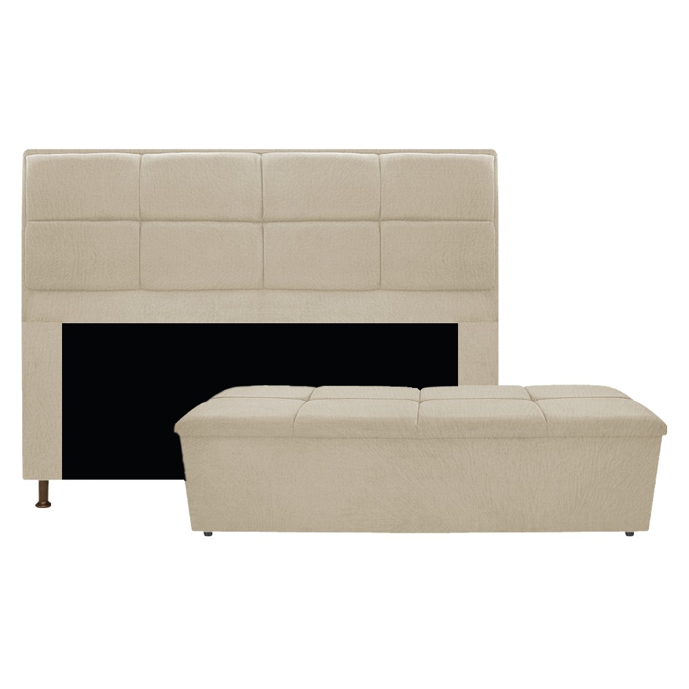 Kit Cabeceira e Calçadeira Munique 140 cm Casal Suede Bege - Amarena Móveis