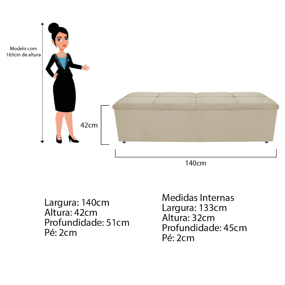 Kit Cabeceira e Calçadeira Munique 140 cm Casal Suede Bege - Amarena Móveis