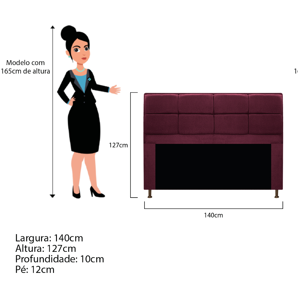 Kit Cabeceira e Calçadeira Munique 140 cm Casal Suede Bordô - Amarena Móveis