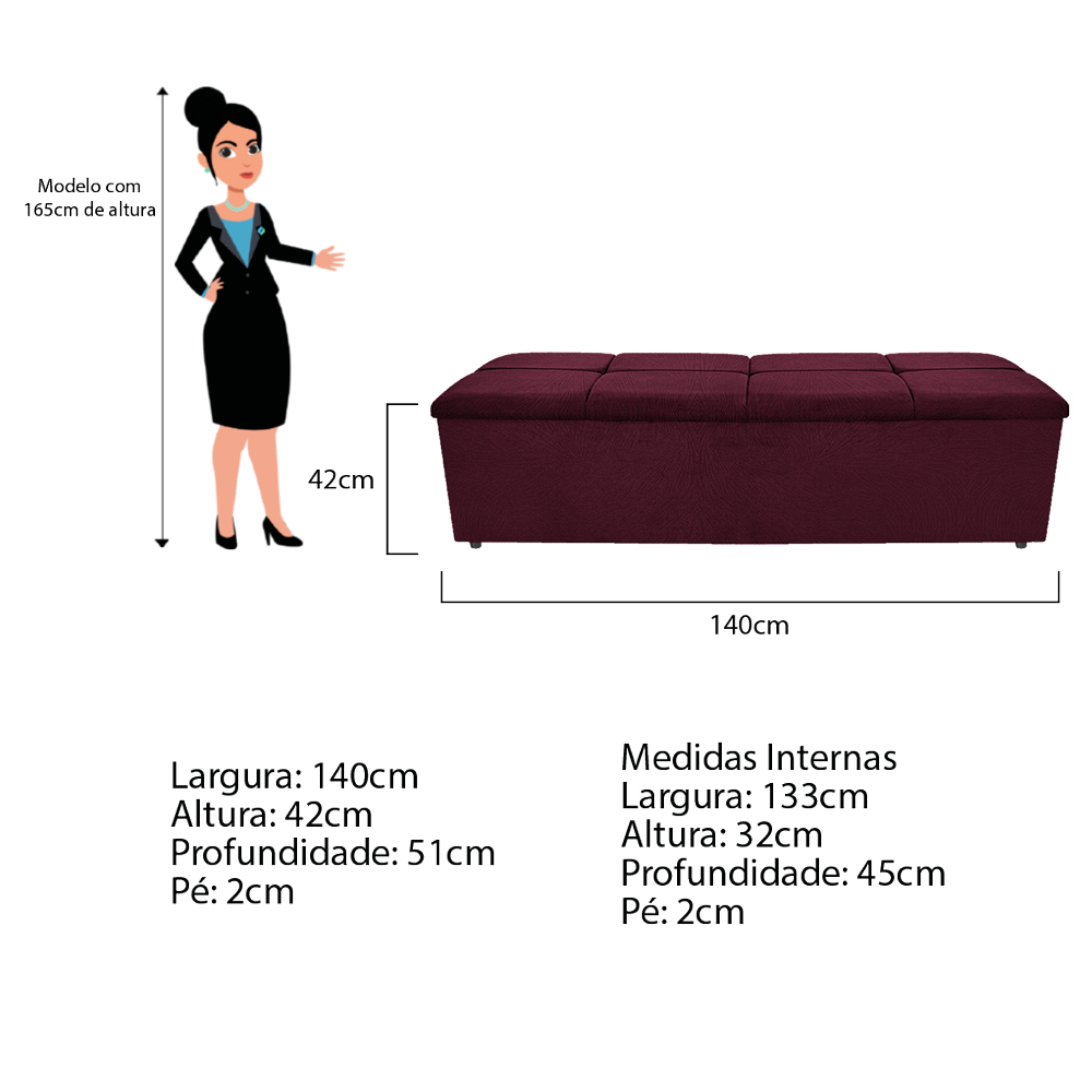 Kit Cabeceira e Calçadeira Munique 140 cm Casal Suede Bordô - Amarena Móveis