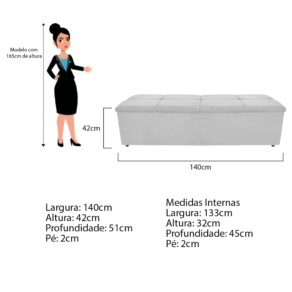 Kit Cabeceira e Calçadeira Munique 140 cm Casal Suede Branco - Amarena Móveis