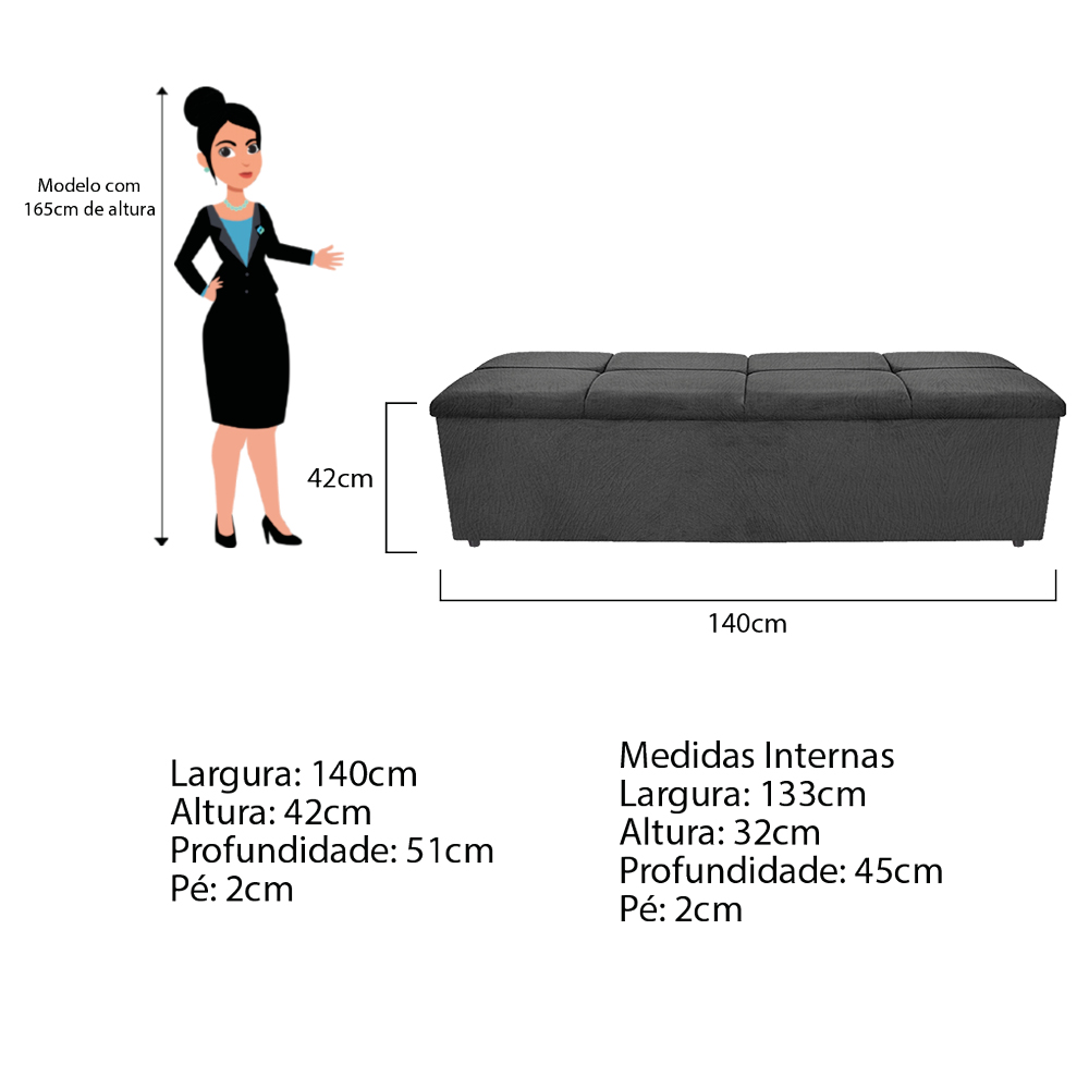 Kit Cabeceira e Calçadeira Munique 140 cm Casal Suede Cinza - Amarena Móveis