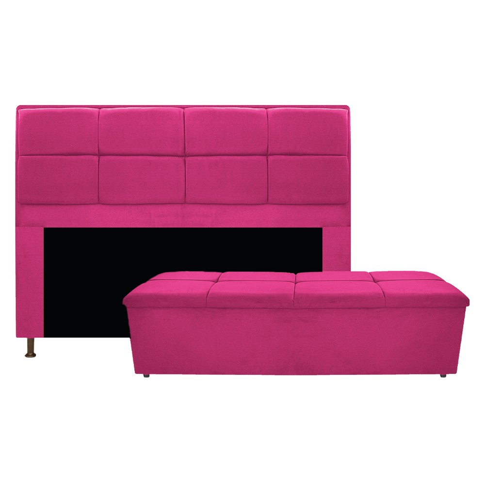Kit Cabeceira e Calçadeira Munique 140 cm Casal Suede Pink - Amarena Móveis