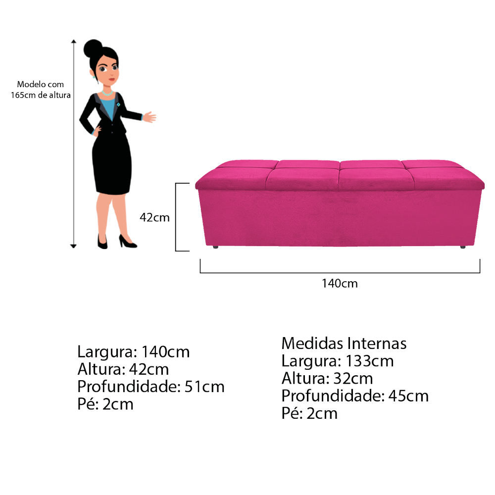 Kit Cabeceira e Calçadeira Munique 140 cm Casal Suede Pink - Amarena Móveis