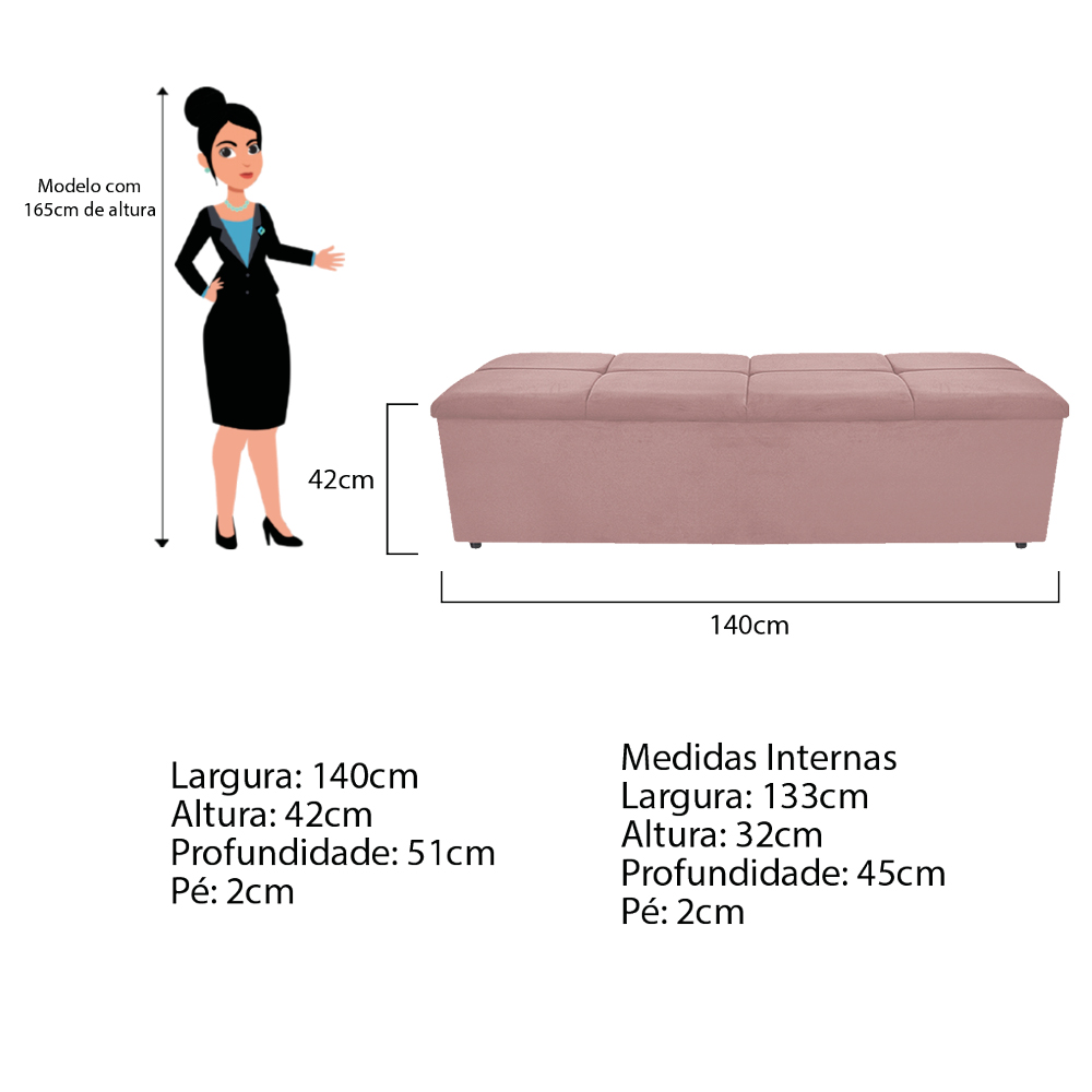 Kit Cabeceira e Calçadeira Munique 140 cm Casal Suede Rosê - Amarena Móveis