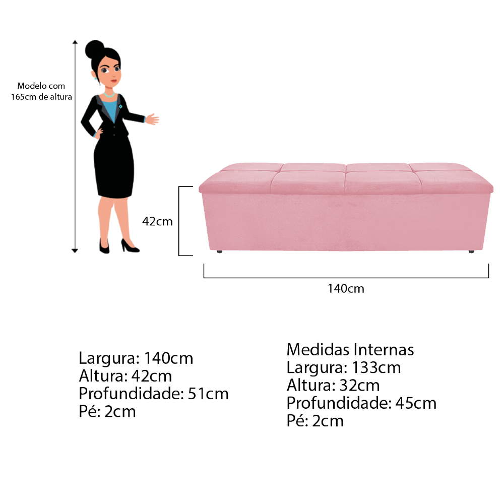 Kit Cabeceira e Calçadeira Munique 140 cm Casal Suede Rosa Bebê - Amarena Móveis