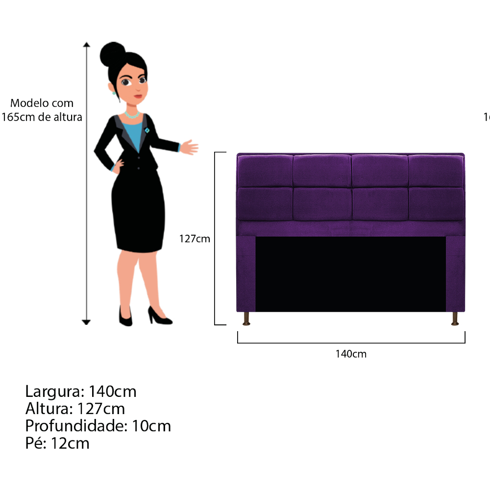 Kit Cabeceira e Calçadeira Munique 140 cm Casal Suede Roxo - Amarena Móveis