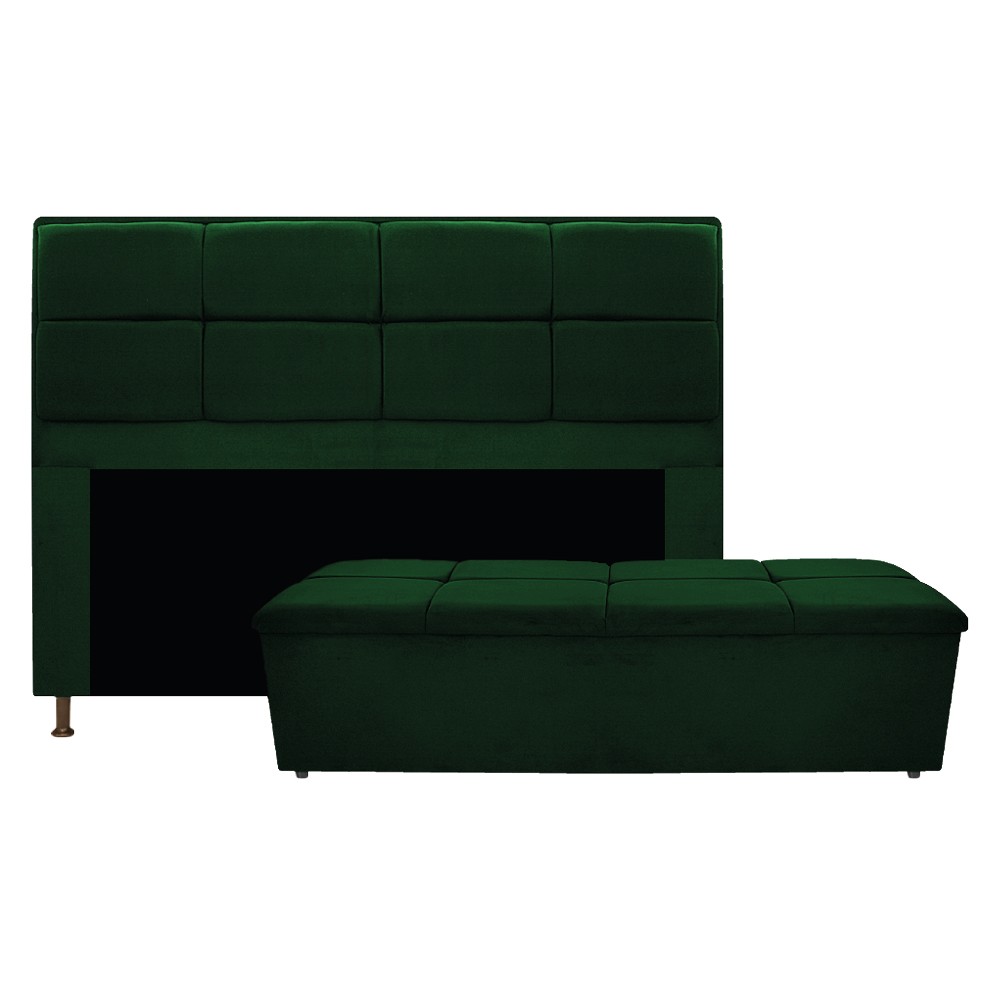 Kit Cabeceira e Calçadeira Munique 140 cm Casal Suede Verde - Amarena Móveis