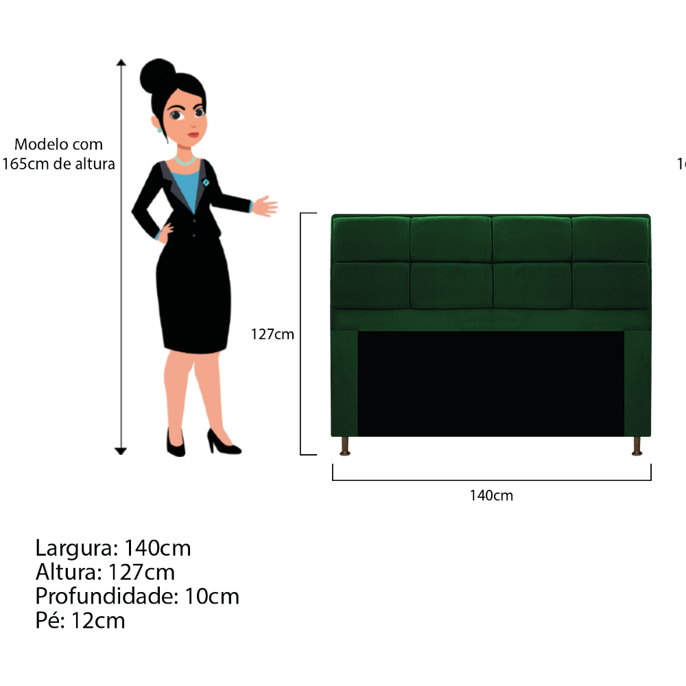Kit Cabeceira e Calçadeira Munique 140 cm Casal Suede Verde - Amarena Móveis