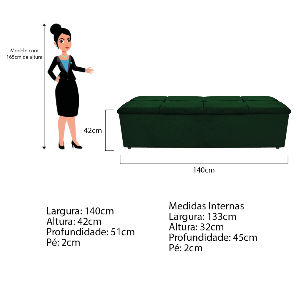Kit Cabeceira e Calçadeira Munique 140 cm Casal Suede Verde - Amarena Móveis