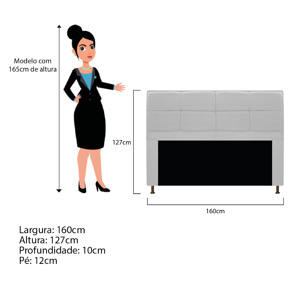 Kit Cabeceira e Calçadeira Munique 160 cm Queen Size Corano Branco - Amarena Móveis