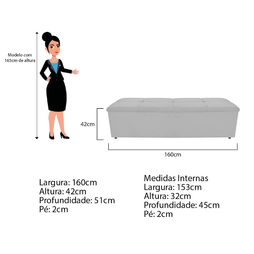 Kit Cabeceira e Calçadeira Munique 160 cm Queen Size Corano Branco - Amarena Móveis