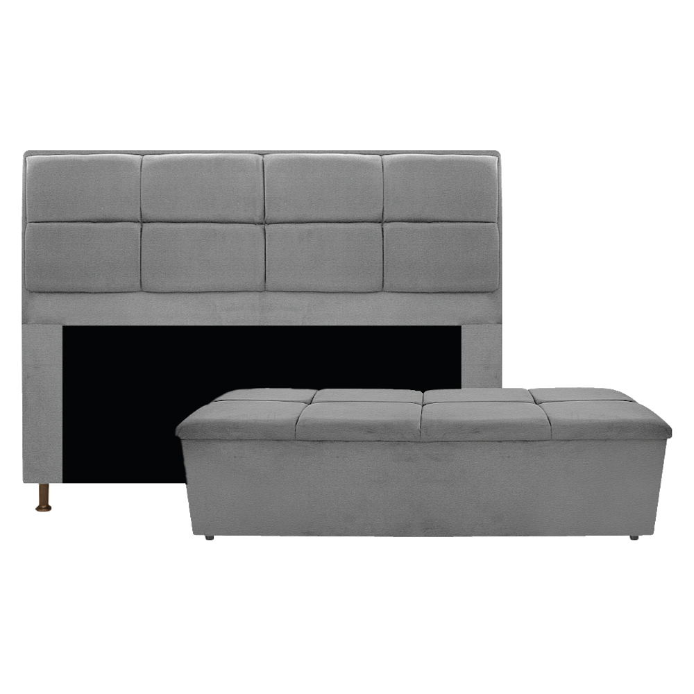Kit Cabeceira e Calçadeira Munique 160 cm Queen Size Corano Cinza - Amarena Móveis