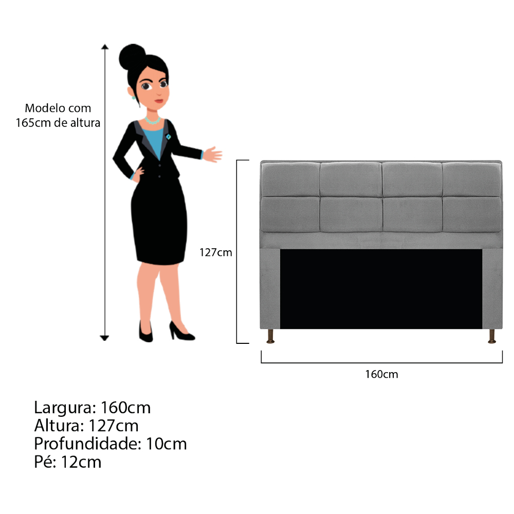 Kit Cabeceira e Calçadeira Munique 160 cm Queen Size Corano Cinza - Amarena Móveis