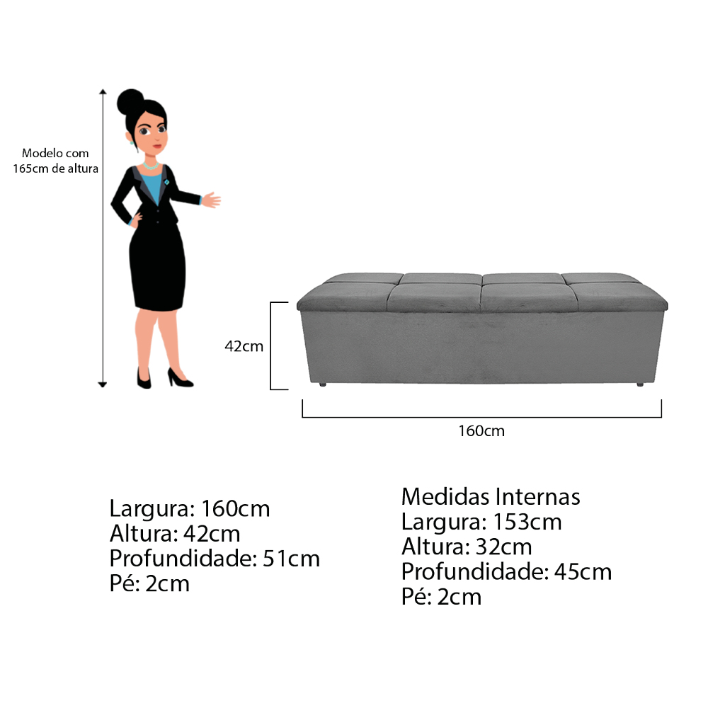 Kit Cabeceira e Calçadeira Munique 160 cm Queen Size Corano Cinza - Amarena Móveis