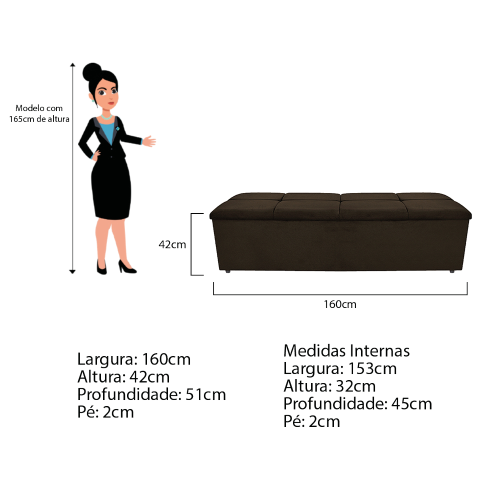 Kit Cabeceira e Calçadeira Munique 160 cm Queen Size Corano Marrom - Amarena Móveis