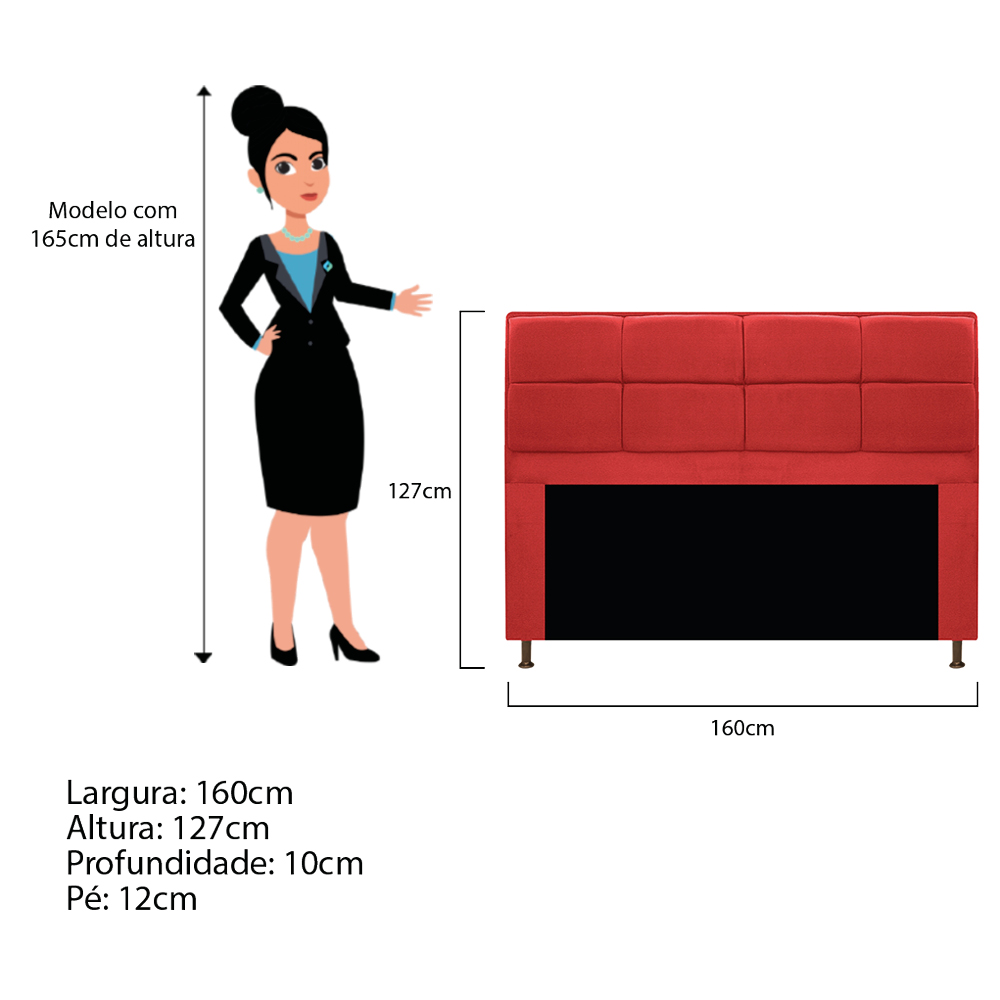 Kit Cabeceira e Calçadeira Munique 160 cm Queen Size Corano Vermelho - Amarena Móveis