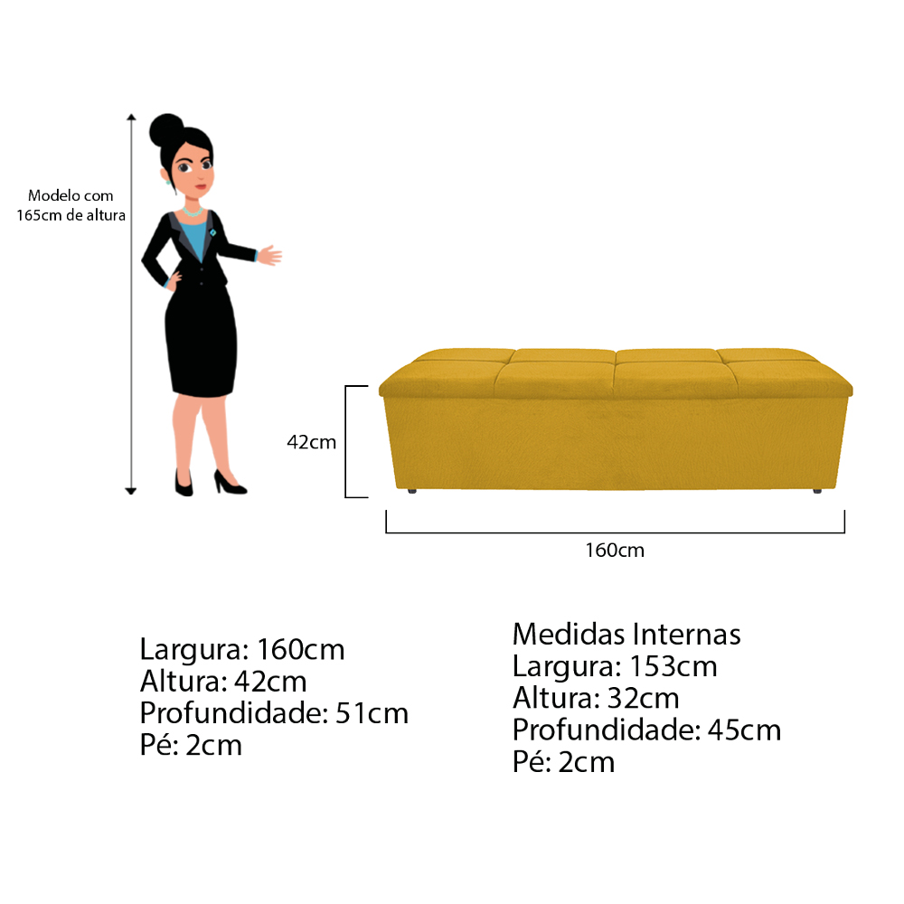 Kit Cabeceira e Calçadeira Munique 160 cm Queen Size Suede Amarelo - Amarena Móveis