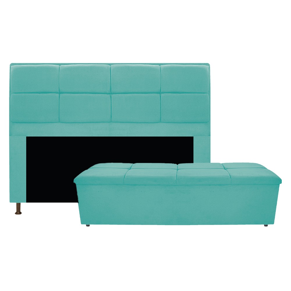 Kit Cabeceira e Calçadeira Munique 160 cm Queen Size Suede Azul Tiffany - Amarena Móveis