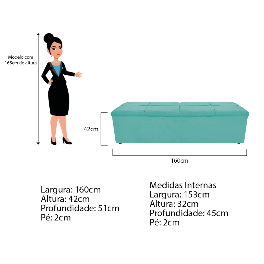 Kit Cabeceira e Calçadeira Munique 160 cm Queen Size Suede Azul Tiffany - Amarena Móveis