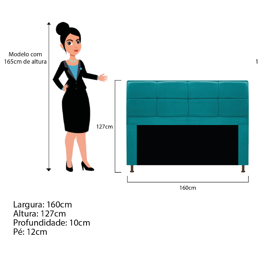Kit Cabeceira e Calçadeira Munique 160 cm Queen Size Suede Azul Turquesa - Amarena Móveis