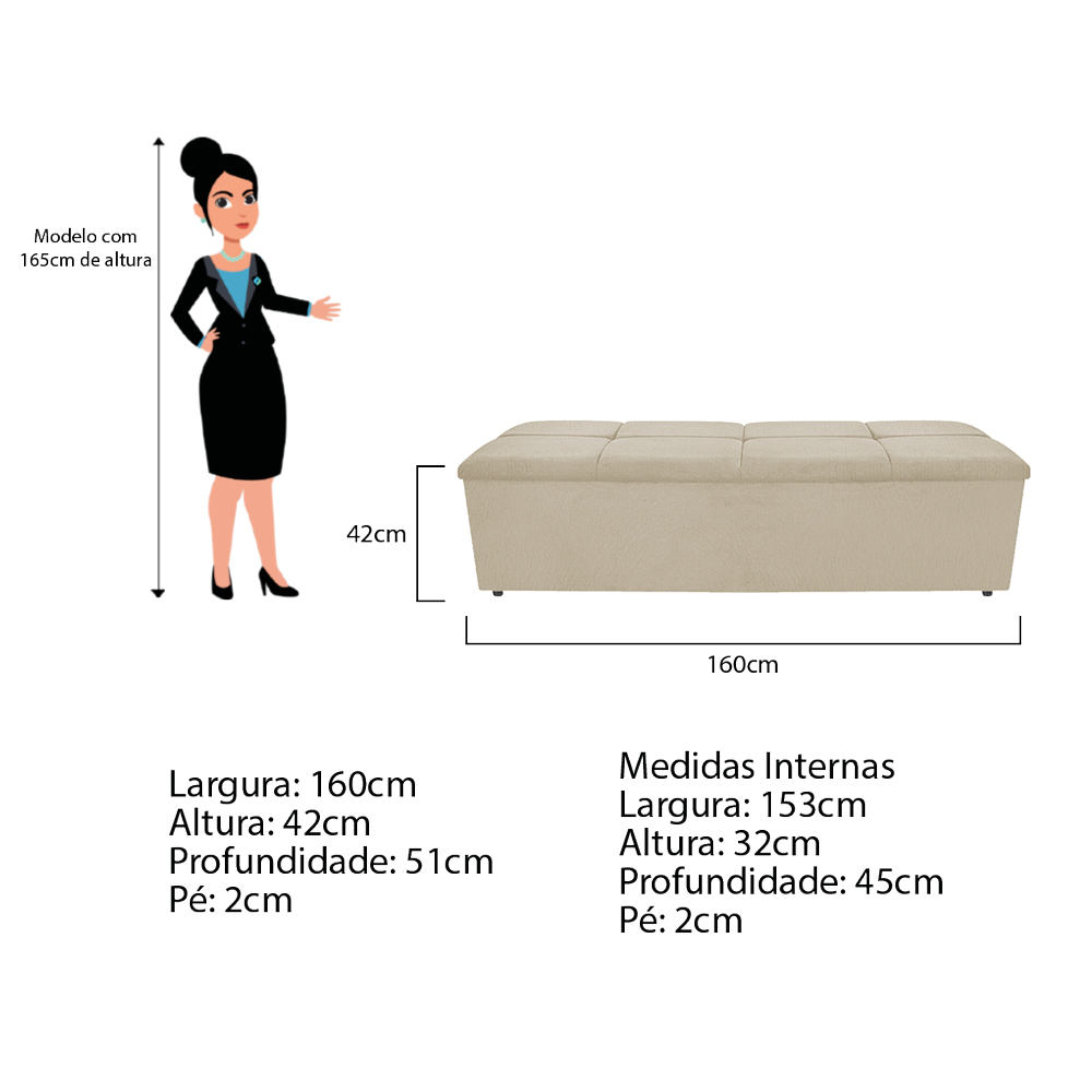 Kit Cabeceira e Calçadeira Munique 160 cm Queen Size Suede Bege - Amarena Móveis