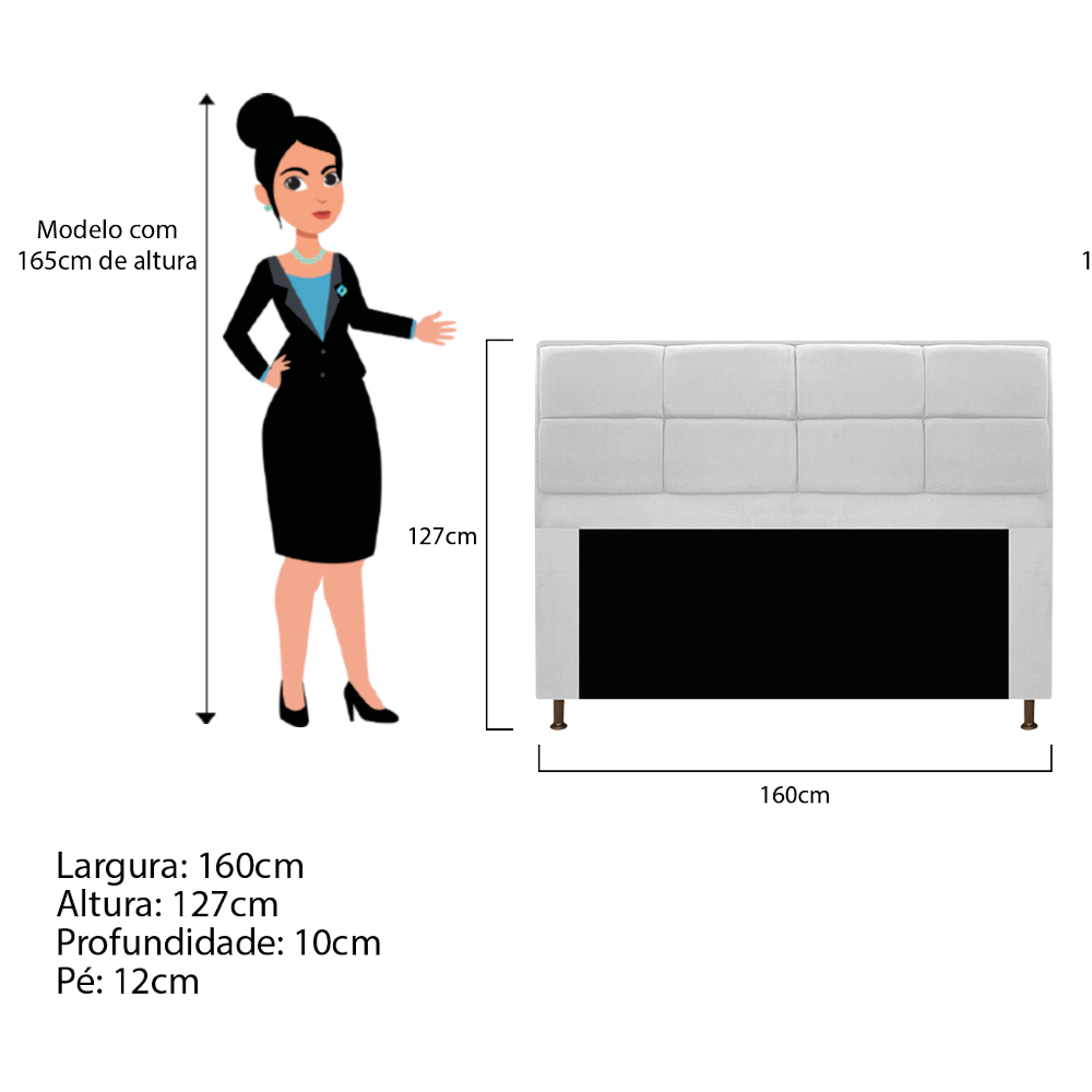 Kit Cabeceira e Calçadeira Munique 160 cm Queen Size Suede Branco - Amarena Móveis