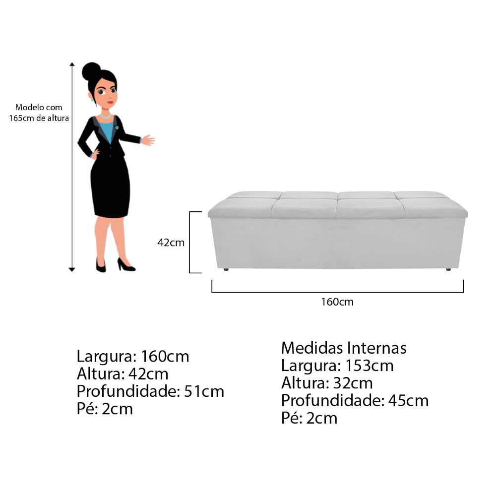Kit Cabeceira e Calçadeira Munique 160 cm Queen Size Suede Branco - Amarena Móveis