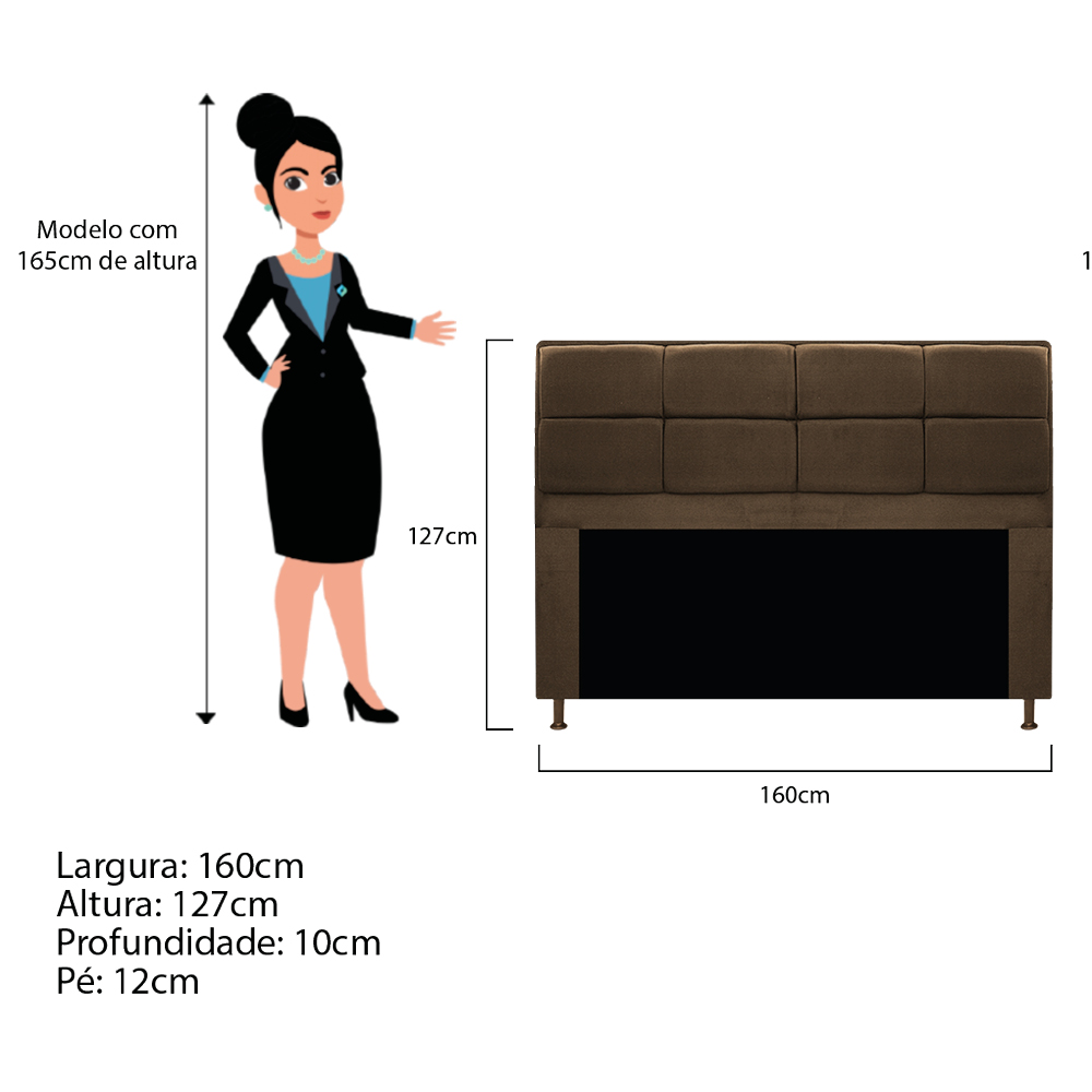 Kit Cabeceira e Calçadeira Munique 160 cm Queen Size Suede Marrom - Amarena Móveis