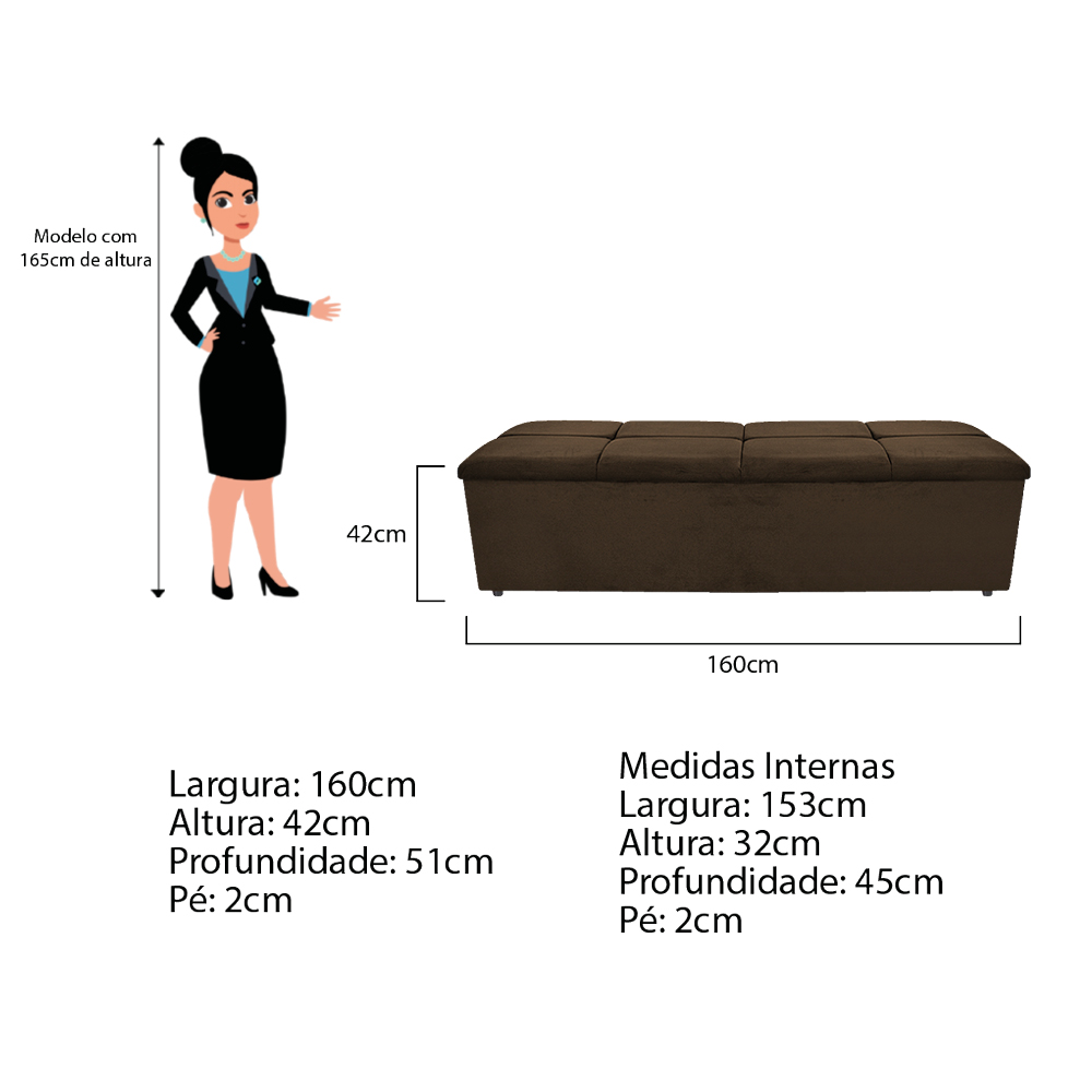 Kit Cabeceira e Calçadeira Munique 160 cm Queen Size Suede Marrom - Amarena Móveis