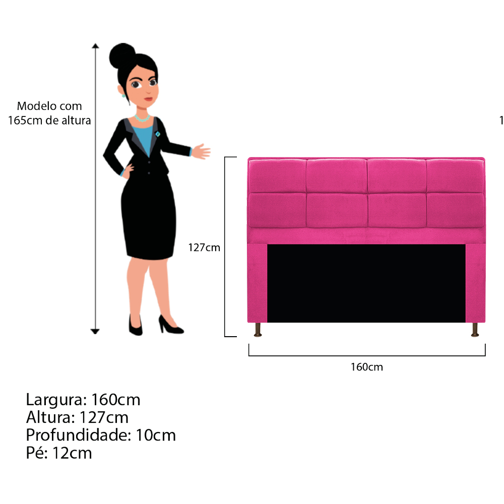 Kit Cabeceira e Calçadeira Munique 160 cm Queen Size Suede Pink - Amarena Móveis