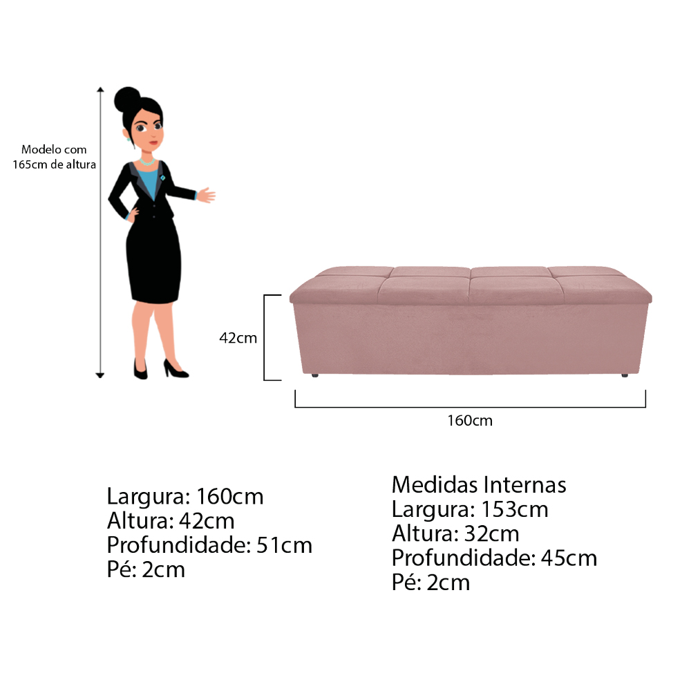 Kit Cabeceira e Calçadeira Munique 160 cm Queen Size Suede Rosê - Amarena Móveis