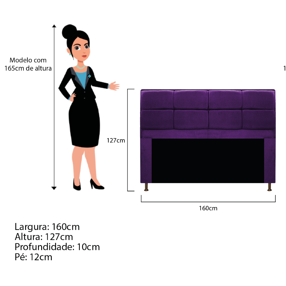 Kit Cabeceira e Calçadeira Munique 160 cm Queen Size Suede Roxo - Amarena Móveis