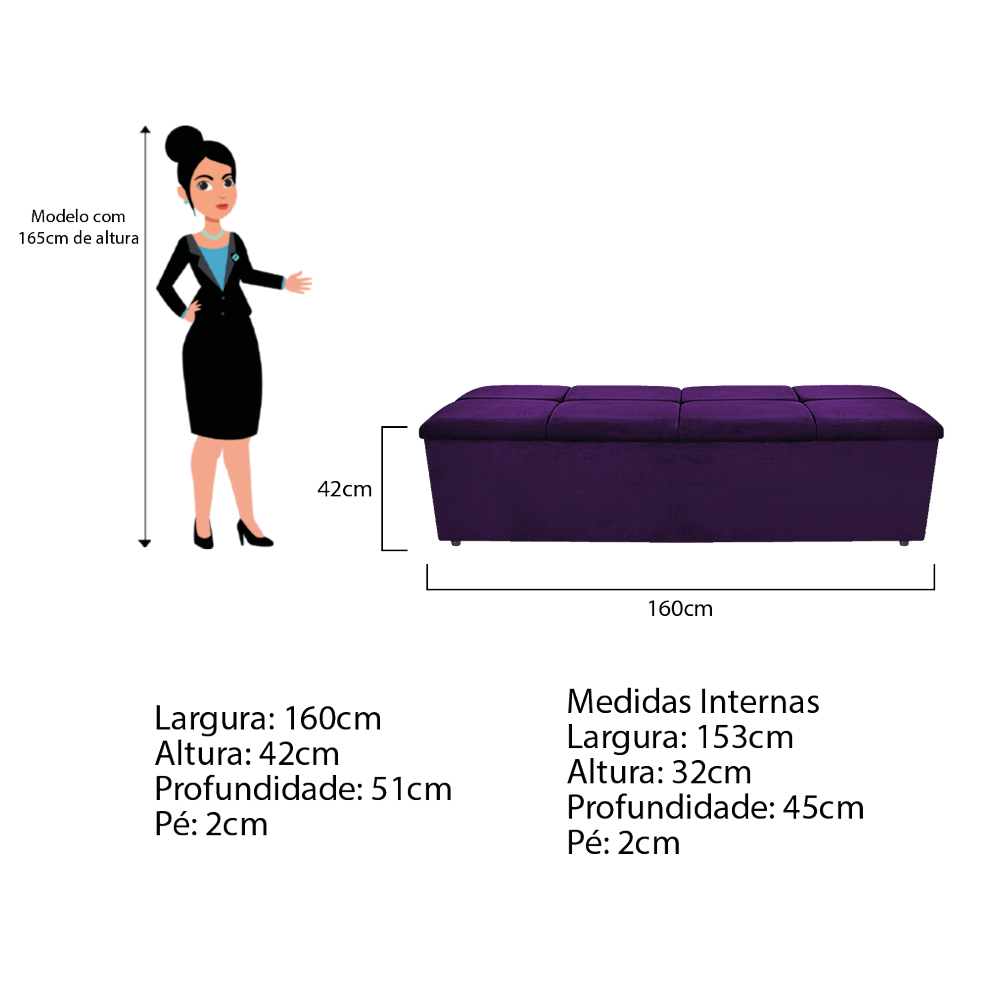 Kit Cabeceira e Calçadeira Munique 160 cm Queen Size Suede Roxo - Amarena Móveis