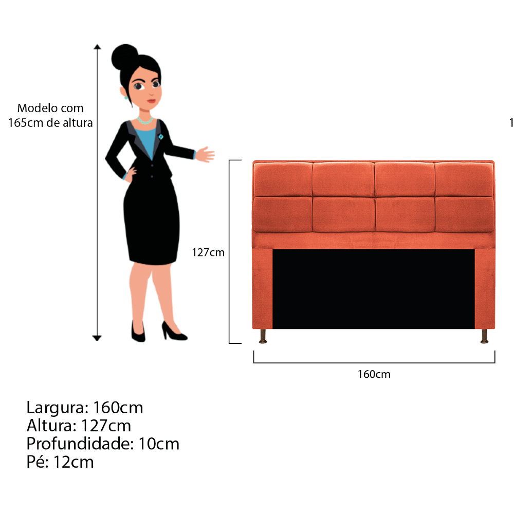 Kit Cabeceira e Calçadeira Munique 160 cm Queen Size Suede Terracota - Amarena Móveis
