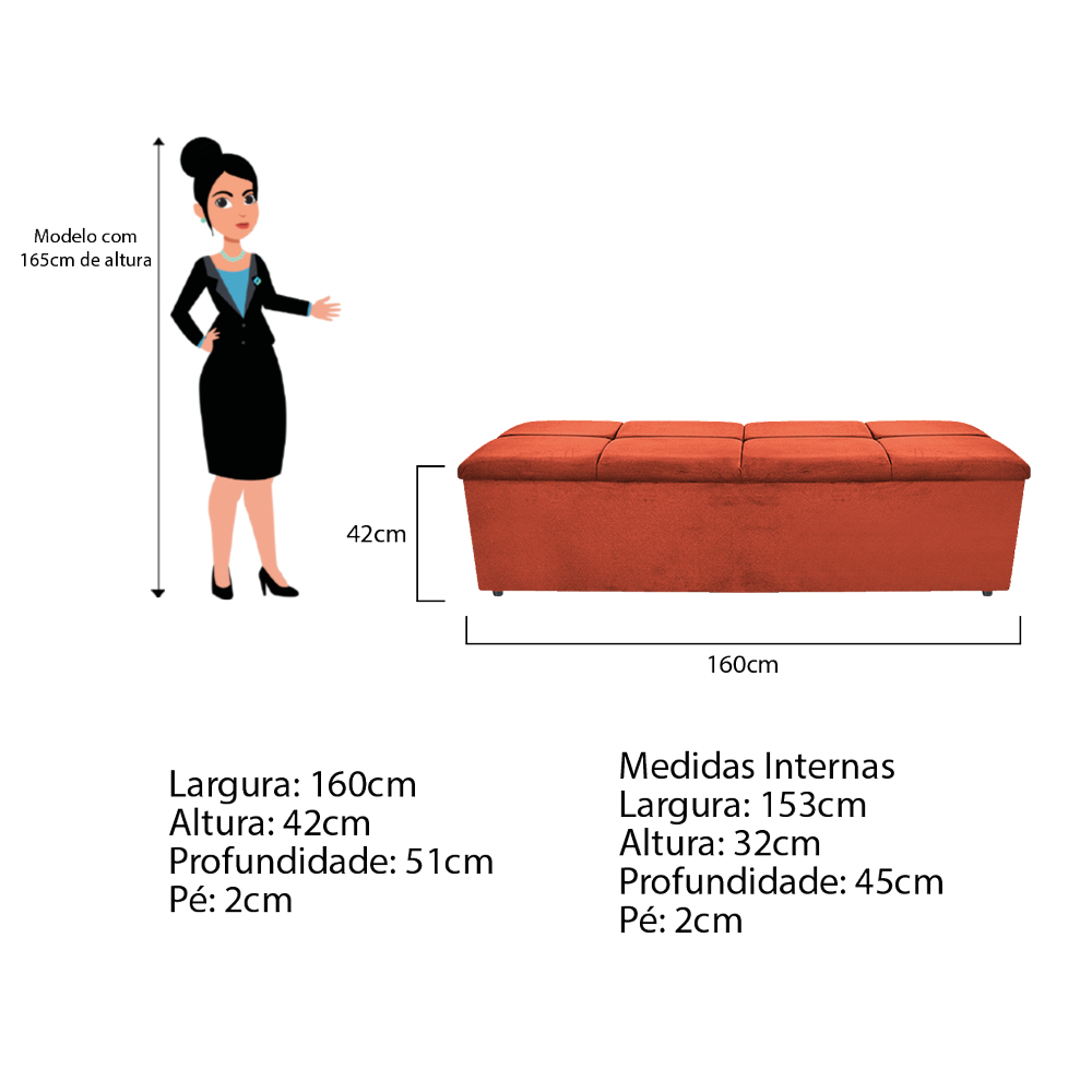 Kit Cabeceira e Calçadeira Munique 160 cm Queen Size Suede Terracota - Amarena Móveis
