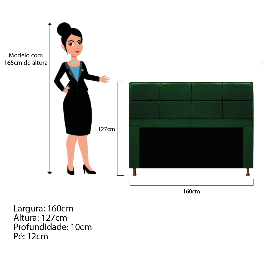 Kit Cabeceira e Calçadeira Munique 160 cm Queen Size Suede Verde - Amarena Móveis