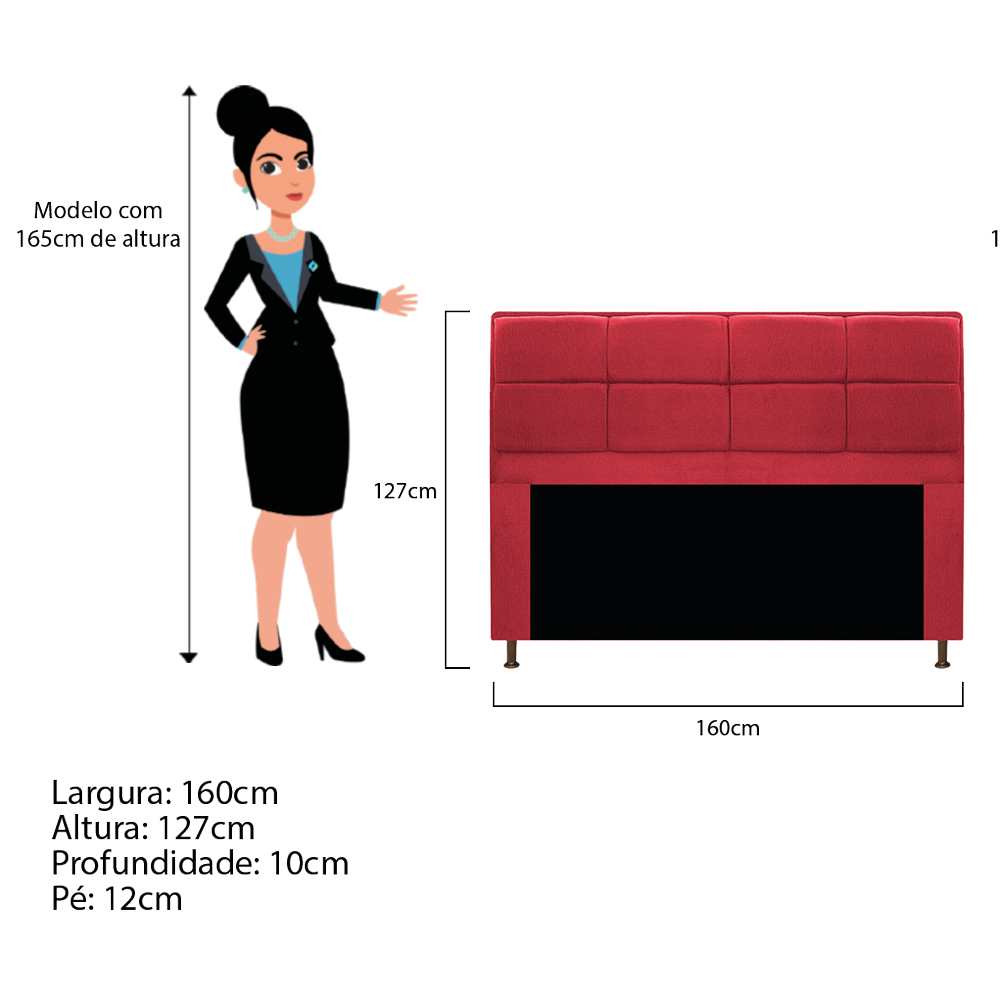 Kit Cabeceira e Calçadeira Munique 160 cm Queen Size Suede Vermelho - Amarena Móveis