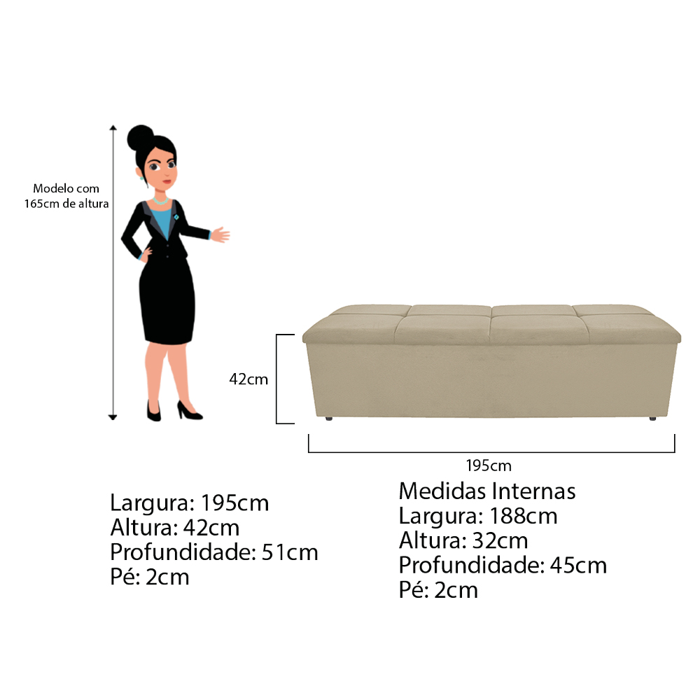 Kit Cabeceira e Calçadeira Munique 195 cm King Size Corano Bege - Amarena Móveis