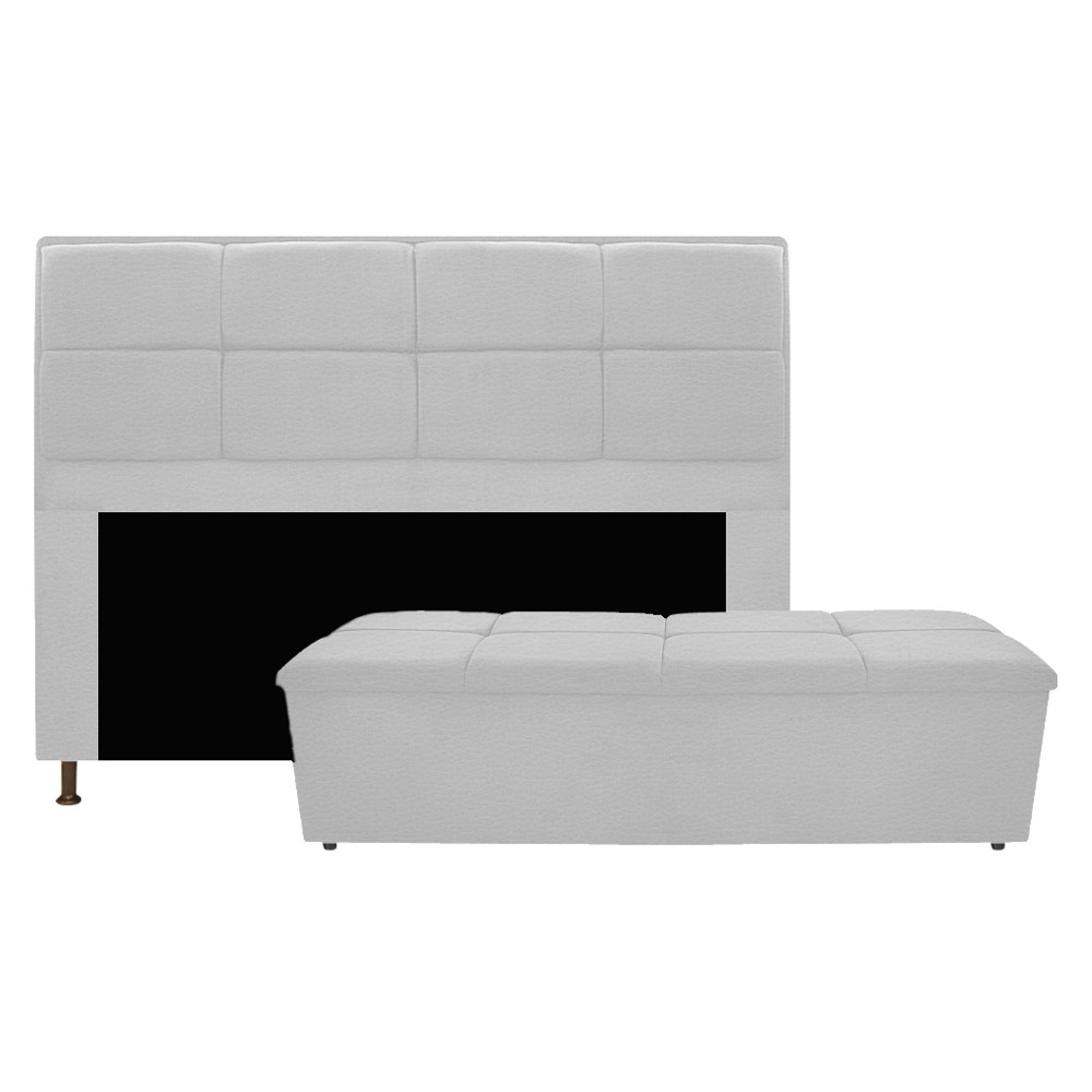 Kit Cabeceira e Calçadeira Munique 195 cm King Size Corano Branco - Amarena Móveis