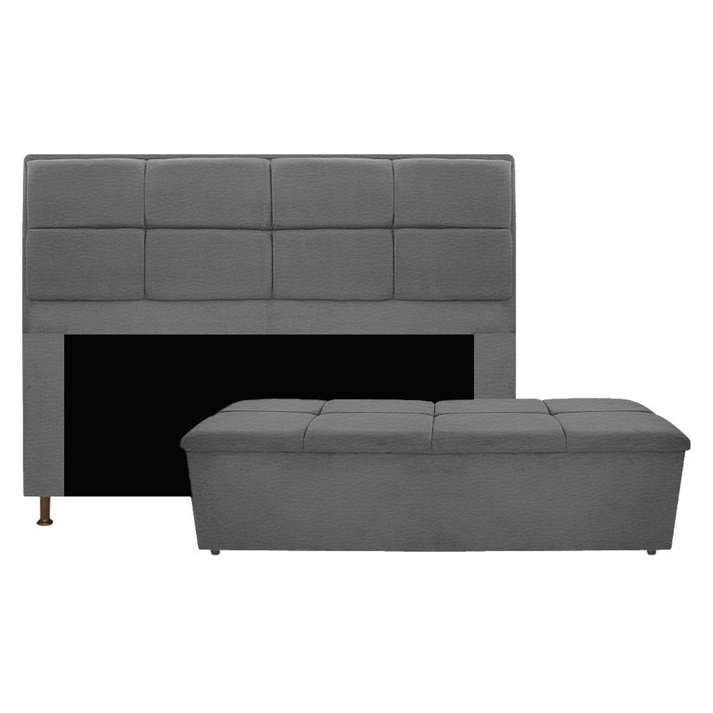 Kit Cabeceira e Calçadeira Munique 195 cm King Size Corano Cinza - Amarena Móveis