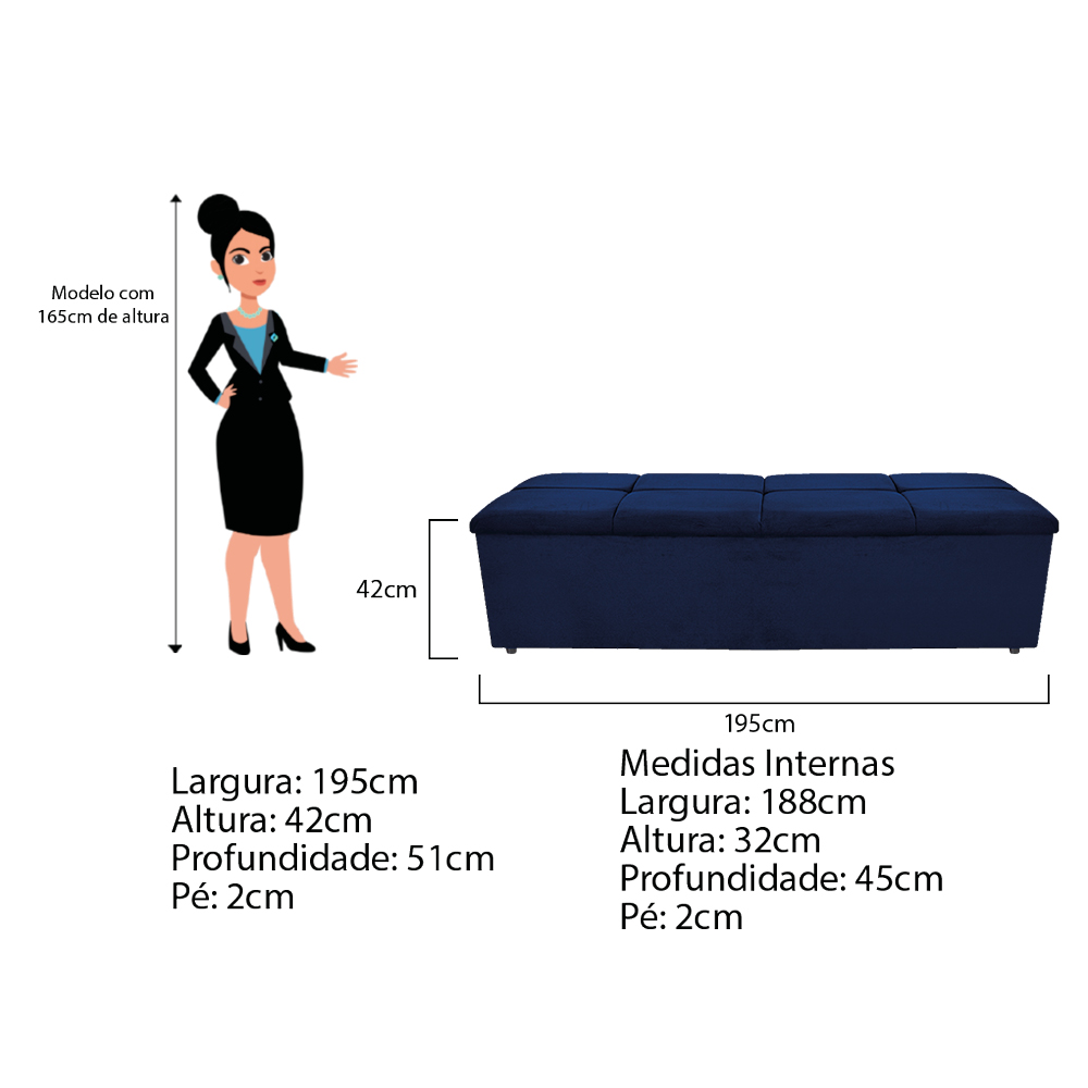 Kit Cabeceira e Calçadeira Munique 195 cm King Size Suede Azul Marinho - Amarena Móveis