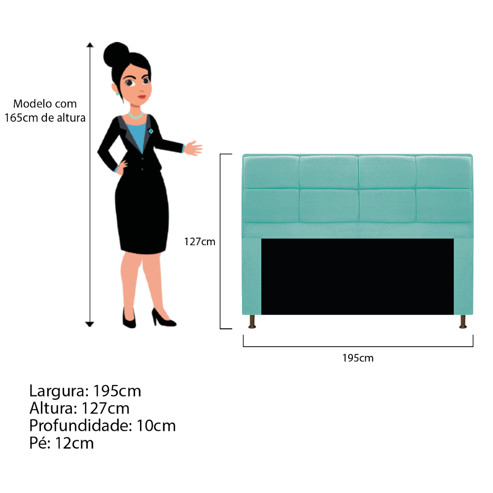 Kit Cabeceira e Calçadeira Munique 195 cm King Size Suede Azul Tiffany - Amarena Móveis
