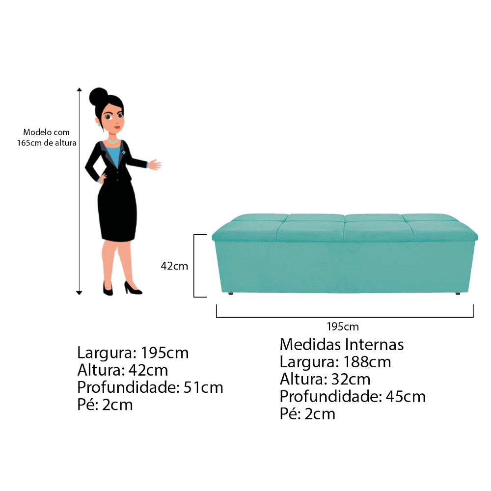 Kit Cabeceira e Calçadeira Munique 195 cm King Size Suede Azul Tiffany - Amarena Móveis