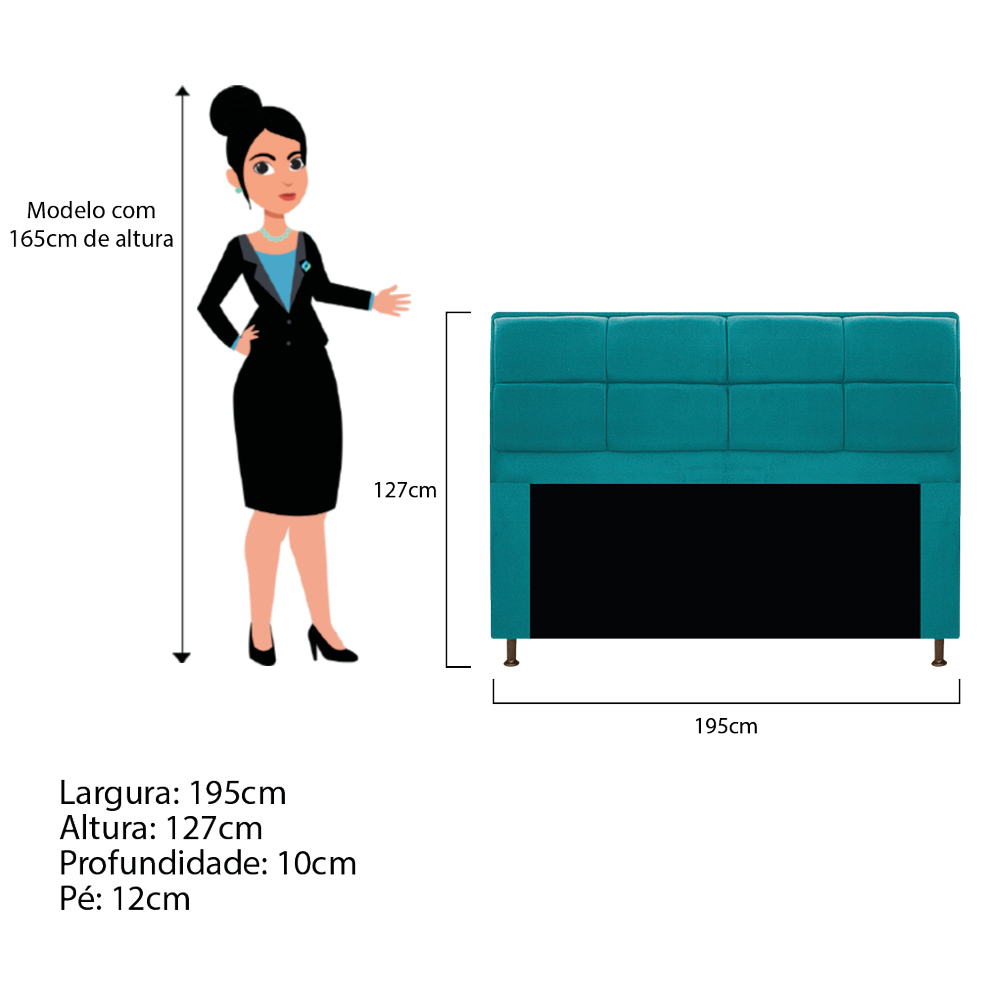 Kit Cabeceira e Calçadeira Munique 195 cm King Size Suede Azul Turquesa - Amarena Móveis